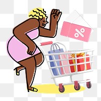 Doodle shopping sales discount png, transparent background