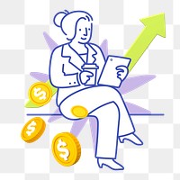 Doodle women investment png, transparent background