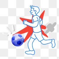 Doodle man playing football png, transparent background