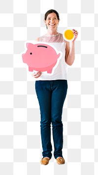 Savings woman png collage element, transparent background