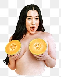 PNG Beautiful woman with fruit boobs, collage element, transparent background