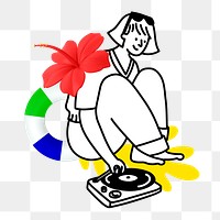 Doodle woman summer music png, transparent background