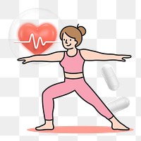 Doodle woman yoga png, transparent background