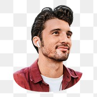 PNG Man with wireless earphones collage element, transparent background