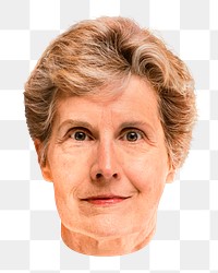 PNG Smiling senior woman close up collage element, transparent background