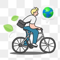 Doodle man on bicycle png, transparent background