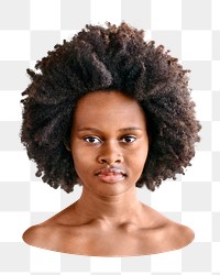 PNG Beautiful black woman with afro hair, collage element, transparent background