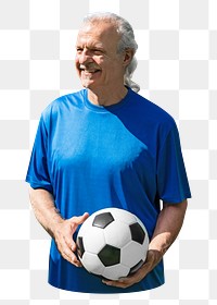 PNG Mature man holding a football, collage element, transparent background