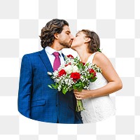 Newly wed couple kissing png, transparent background