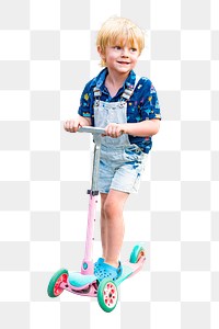 Boy riding scooter png kid, transparent background