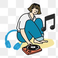 Doodle listening to music png, transparent background