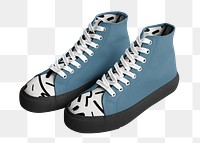 Blue high top png sneakers, transparent background