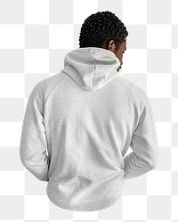 Png back, man in hoodie on transparent background