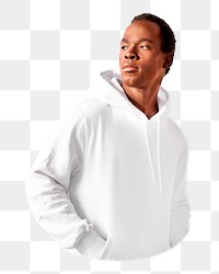 PNG Man in white hoodie sportswear collage element, transparent background