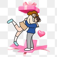 Doodle couple holding png, transparent background