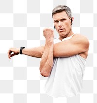 PNG Man stretching before exercise collage element, transparent background