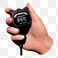 PNG Hand holding stopwatch  transparent background
