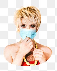 PNG Drag queen artist wearing face mask, collage element, transparent background