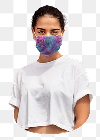 PNG Woman wearing face mask collage element, transparent background