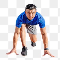 Athletic man png running takeoff, transparent background