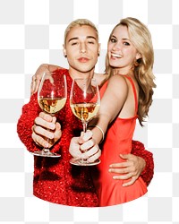 Couple holding wine glasses png, transparent background