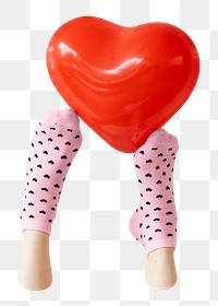 PNG Heart balloon on a feet with socks  transparent background