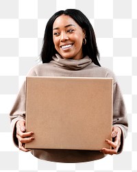 PNG African woman carrying package, collage element, transparent background