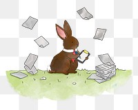 PNG Busy bunny rabbit signing documents, illustration, collage element, transparent background