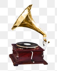 Png antique gramophone, isolated object, transparent background