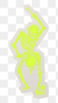 PNG green skeleton playing drum sticker with white border,  transparent background