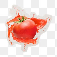 PNG tomato juice splash sticker with white border, transparent background