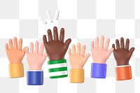 3D human rights png raised hands collage element, transparent background