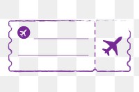 PNG purple doodle flight ticket, transparent background