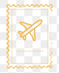 PNG yellow airplane stamp icon, transparent background