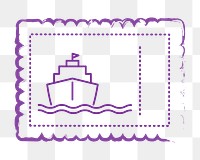 PNG purple ship postage stamp, transparent background