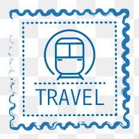 PNG blue doodle train stamp, transparent background