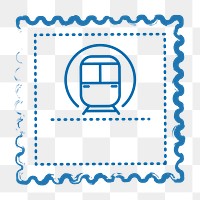 PNG blue train transportation stamp, transparent background