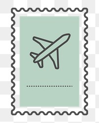 PNG green airplane postage stamp, transparent background