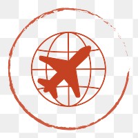 PNG red global travel line icon, transparent background