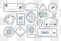 PNG travel line icons set, transparent background