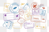 PNG colorful travel stamp set, transparent background