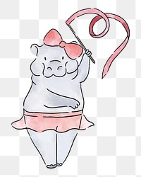 Hippo rhythmic gymnast png sticker, transparent background