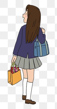 Girl with school bags png clipart, transparent background. Free public domain CC0 image.