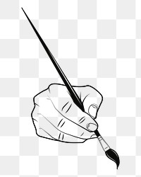 PNG Hand holding paint brush vintage illustration, transparent background. 