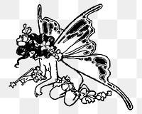 PNG Butterfly fairy black and white vintage  illustration, transparent background. Free public domain CC0 image.