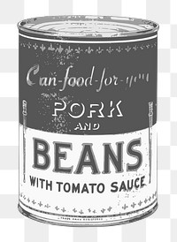 PNG Pork and bean can food with tomato sauce vintage  illustration, transparent background. Free public domain CC0 image.