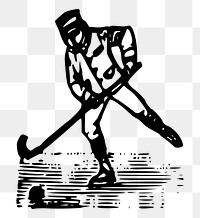 PNG Hockey player woodcut sport vintage  illustration, transparent background. Free public domain CC0 image.