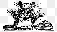 PNG Cat feeding cartoon vintage  illustration, transparent background. Free public domain CC0 image.