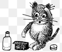 PNG Sick cat vintage  illustration, transparent background. Free public domain CC0 image.