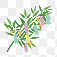 PNG Tanzaku hanging on bamboo, Japanese Tanabata festival sticker, transparent background. Free public domain CC0 image.